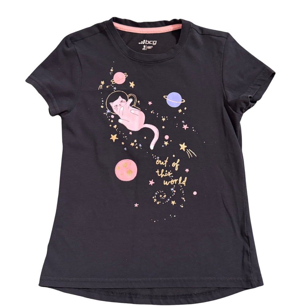 Girls Cosmic Cat Tee 🌙⭐ Out of This World Graphic Shirt